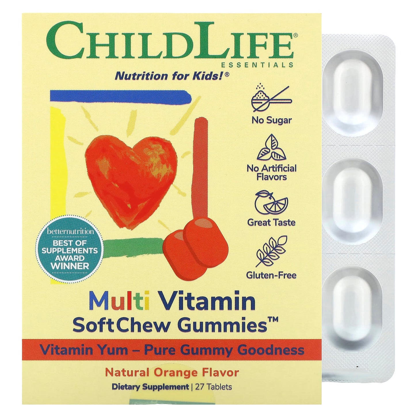 ChildLife Essentials-Multi Vitamin SoftChew Gummies-Natural Orange-27 Tablets