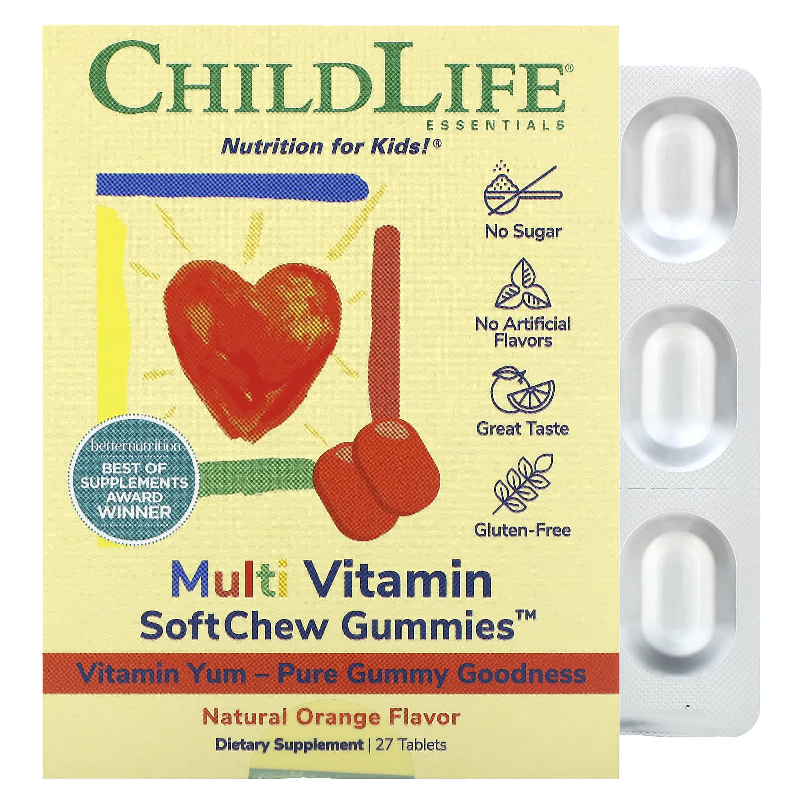 ChildLife Essentials-Multi Vitamin SoftChew Gummies-Natural Orange-27 Tablets