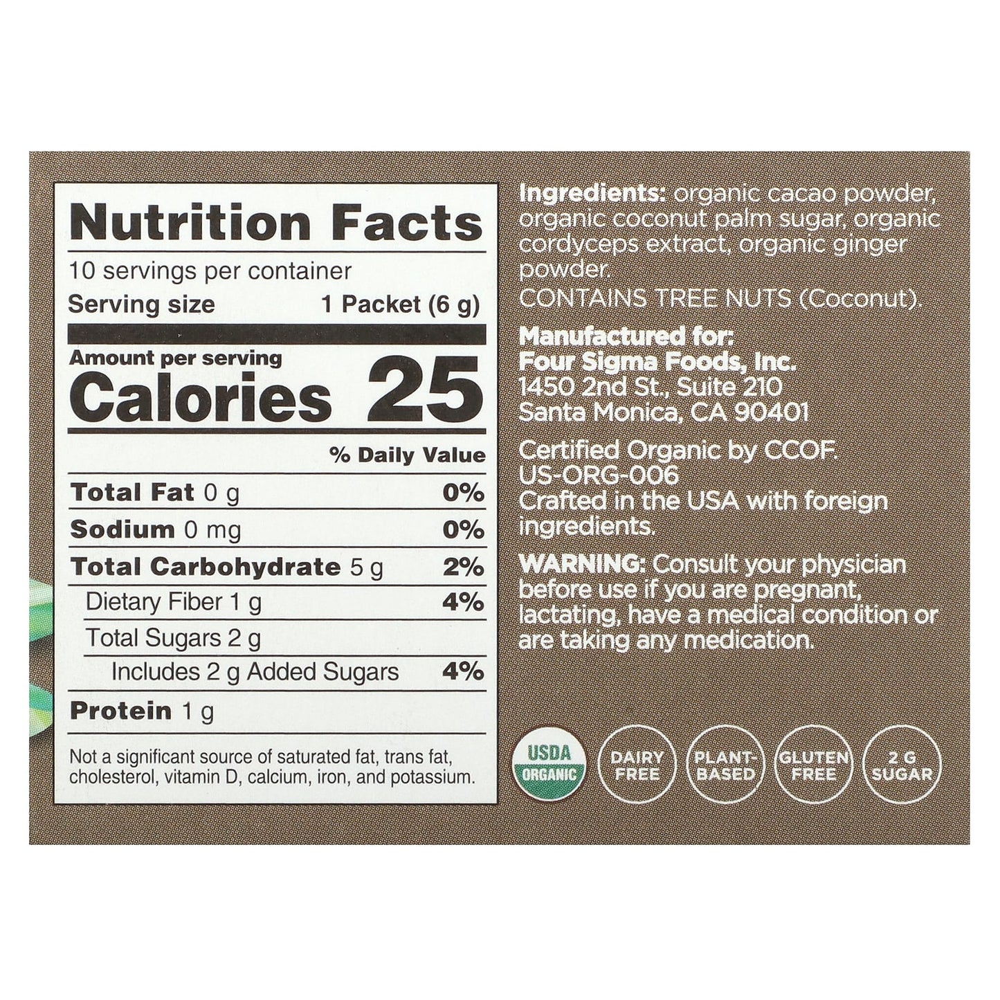 Four Sigmatic, Boost, Organic Cacao Mix with Cordyceps Mushroom, 10 Packets, 0.21 oz (6 g) Each