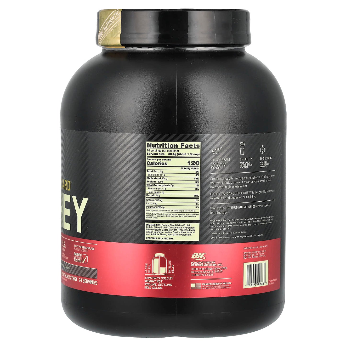 Optimum Nutrition, Gold Standard 100% Whey, Double Rich Chocolate, 5 lbs (2.27 kg)