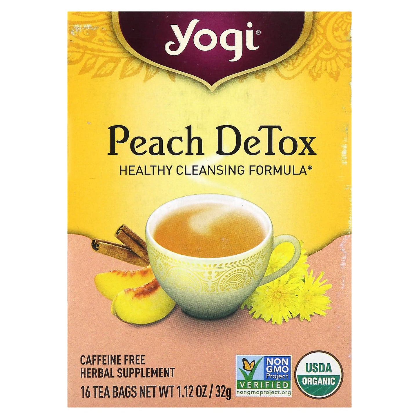 Yogi Tea-Peach DeTox-Caffeine Free-16 Tea Bags-1.12 oz (32 g)