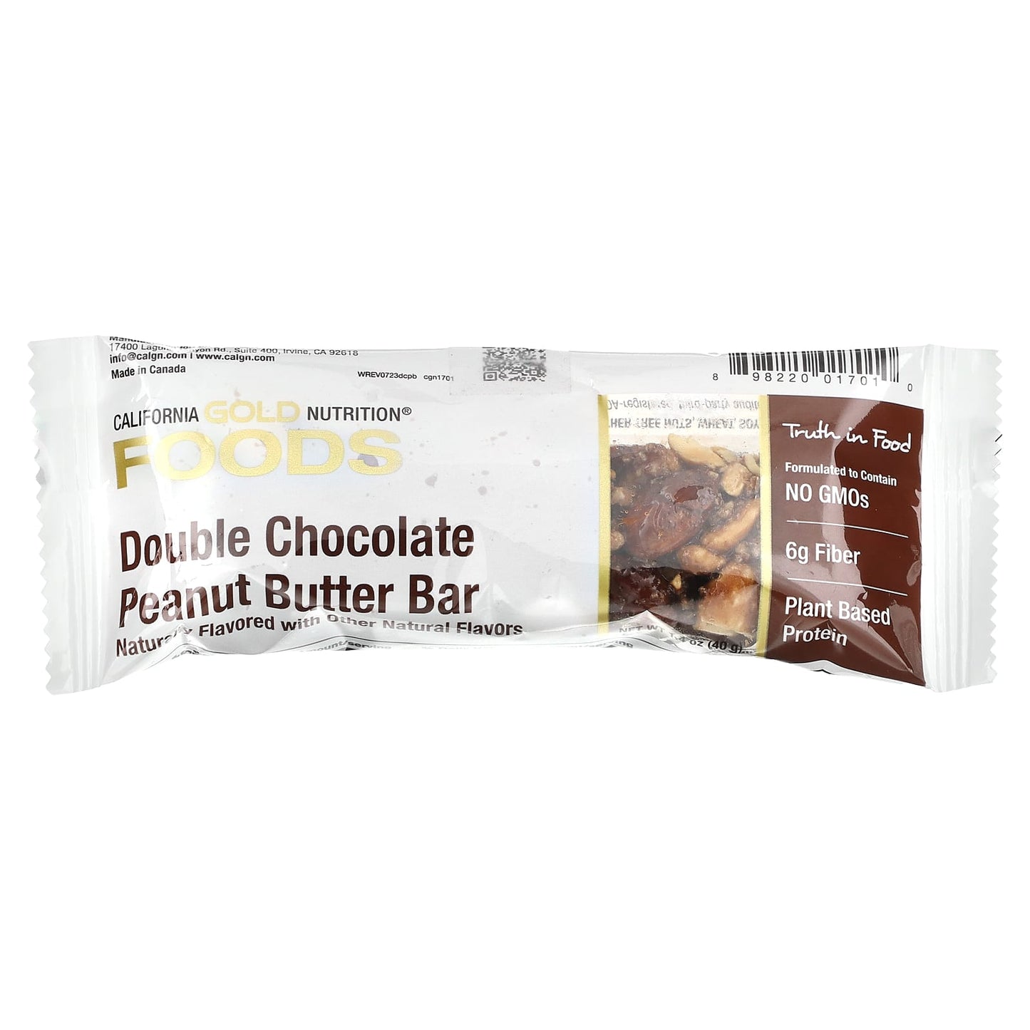 California Gold Nutrition, FOODS - Double Chocolate Peanut Butter Flavor Bars, 12 Bars, 1.4 oz (40 g) Each