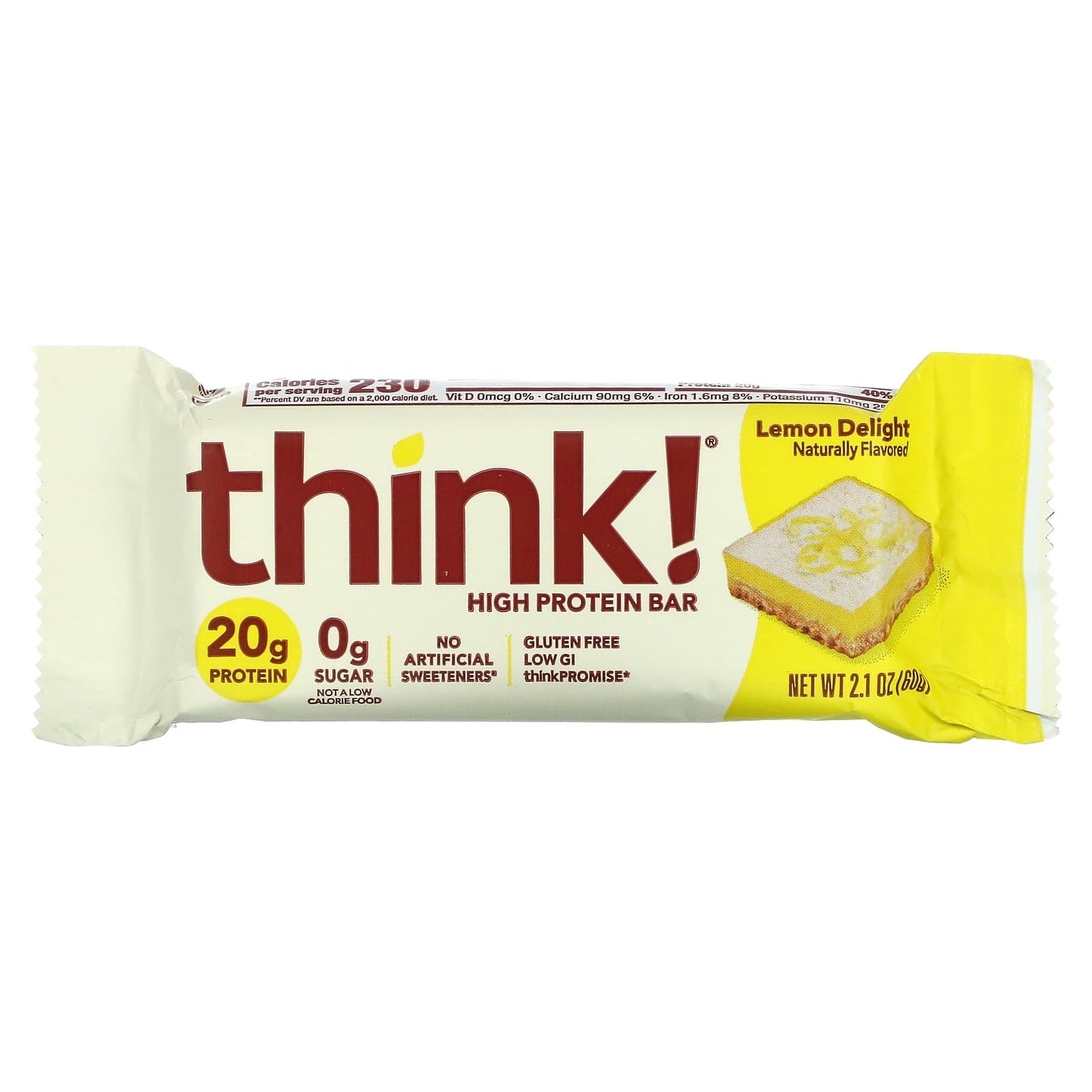 Think !, High Protein Bars, Lemon Delight, 5 Bars, 2.1 oz (60 g) Each