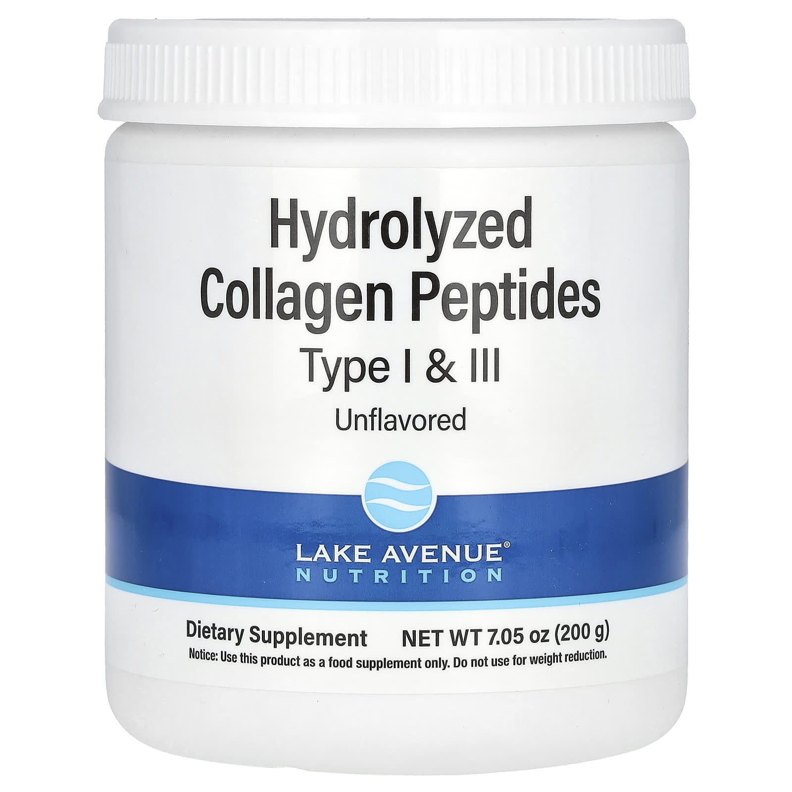 Lake Avenue Nutrition-Hydrolyzed Collagen Peptides-Type I and III-Unflavored-7.05 oz (200 g)