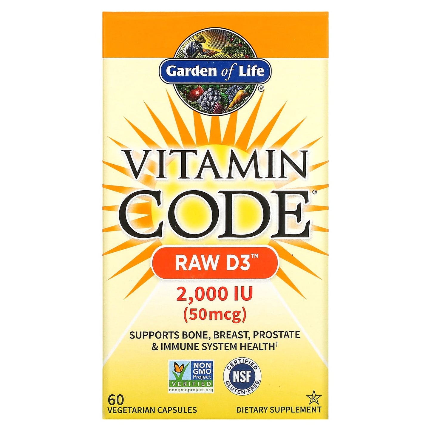 Garden of Life-Vitamin Code-RAW D3-50 mcg (2,000 IU)-60 Vegetarian Capsules