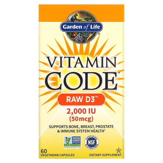 Garden of Life-Vitamin Code-RAW D3-50 mcg (2,000 IU)-60 Vegetarian Capsules