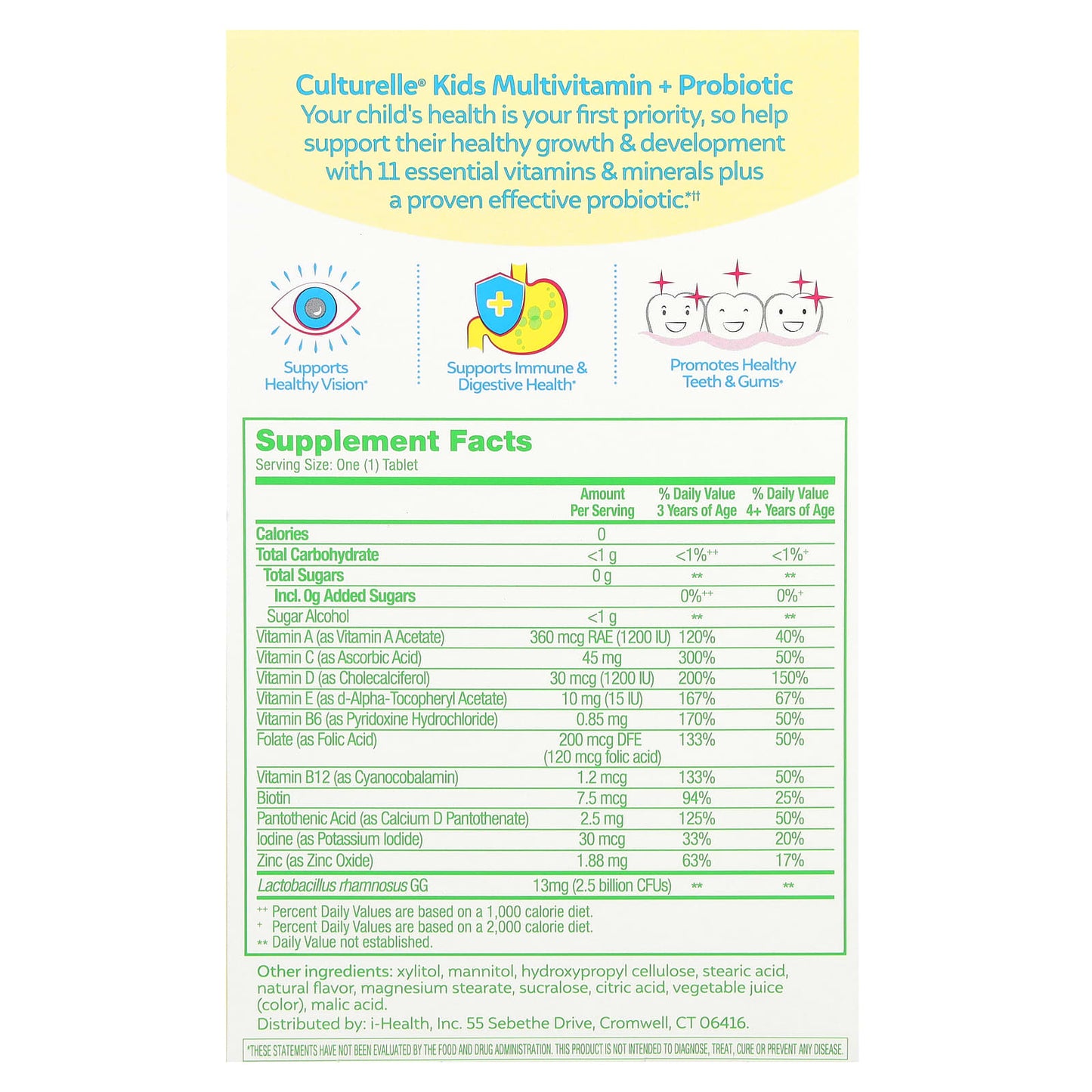 Culturelle, Kids, Multivitamin + Probiotic Chewables, 3+ Years, Natural Fruit Punch, 50 Chewable Tablets