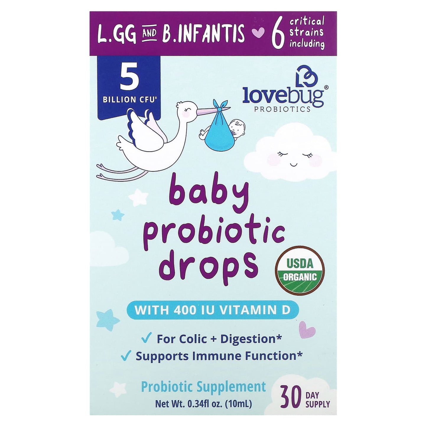 LoveBug Probiotics-Baby Probiotic Drops-5 Billion CFU-0.34 fl oz (10 ml)