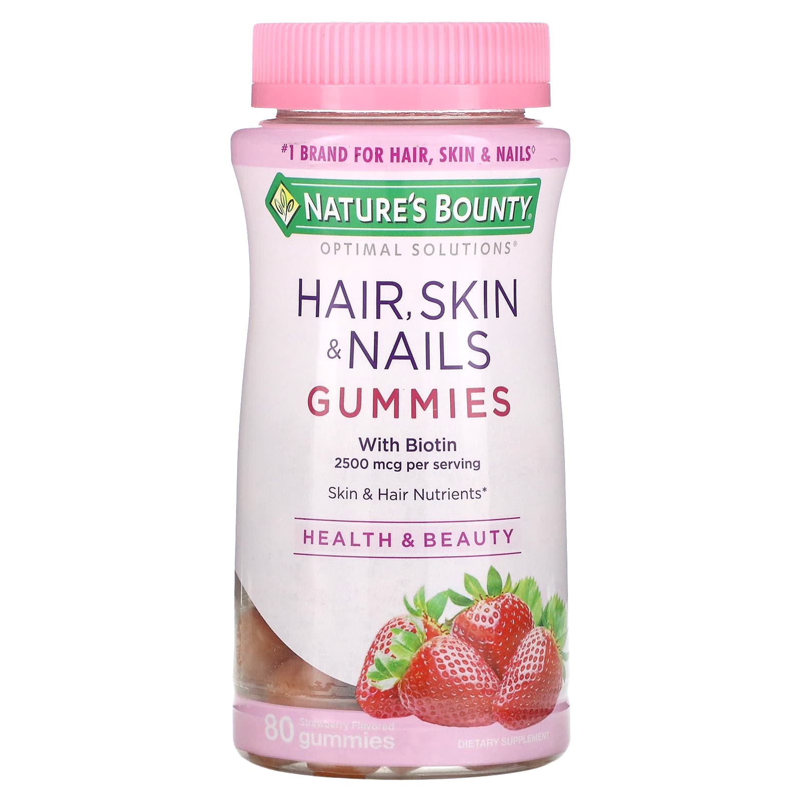 Nature's Bounty-Hair-Skin & Nails Gummies with Biotin-Strawberry-2,500 mcg-80 Gummies (1,250 mcg per Gummy)