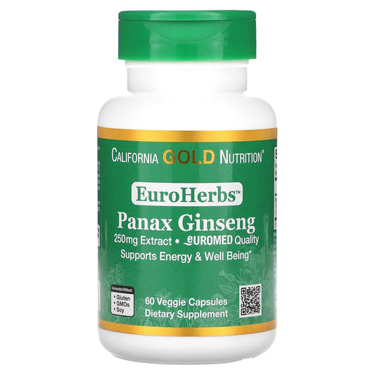 California Gold Nutrition-Panax Ginseng Extract-EuroHerbs-European Quality-250 mg-60 Veggie Capsules