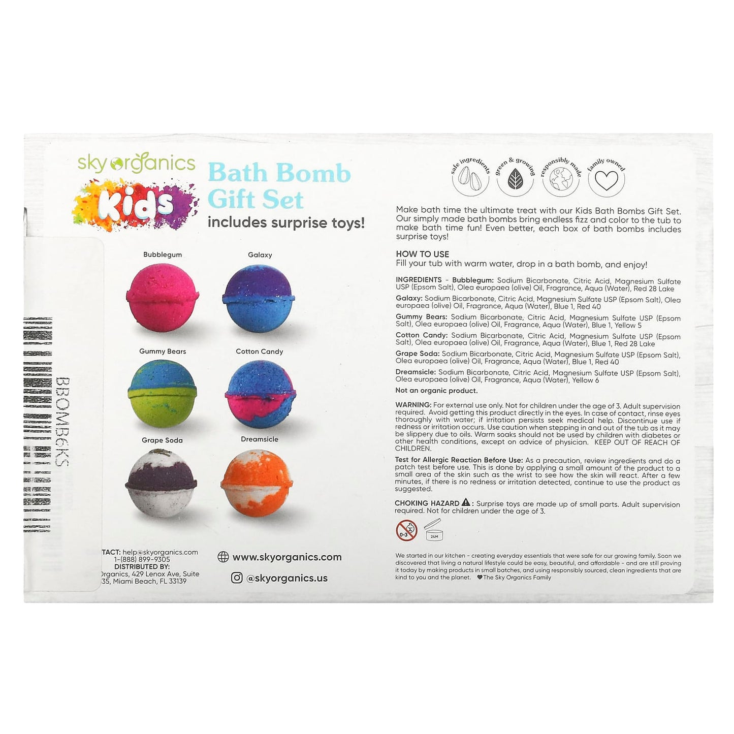 Sky Organics, Kids Bath Bomb Gift Set, 6 Bath Fizzies