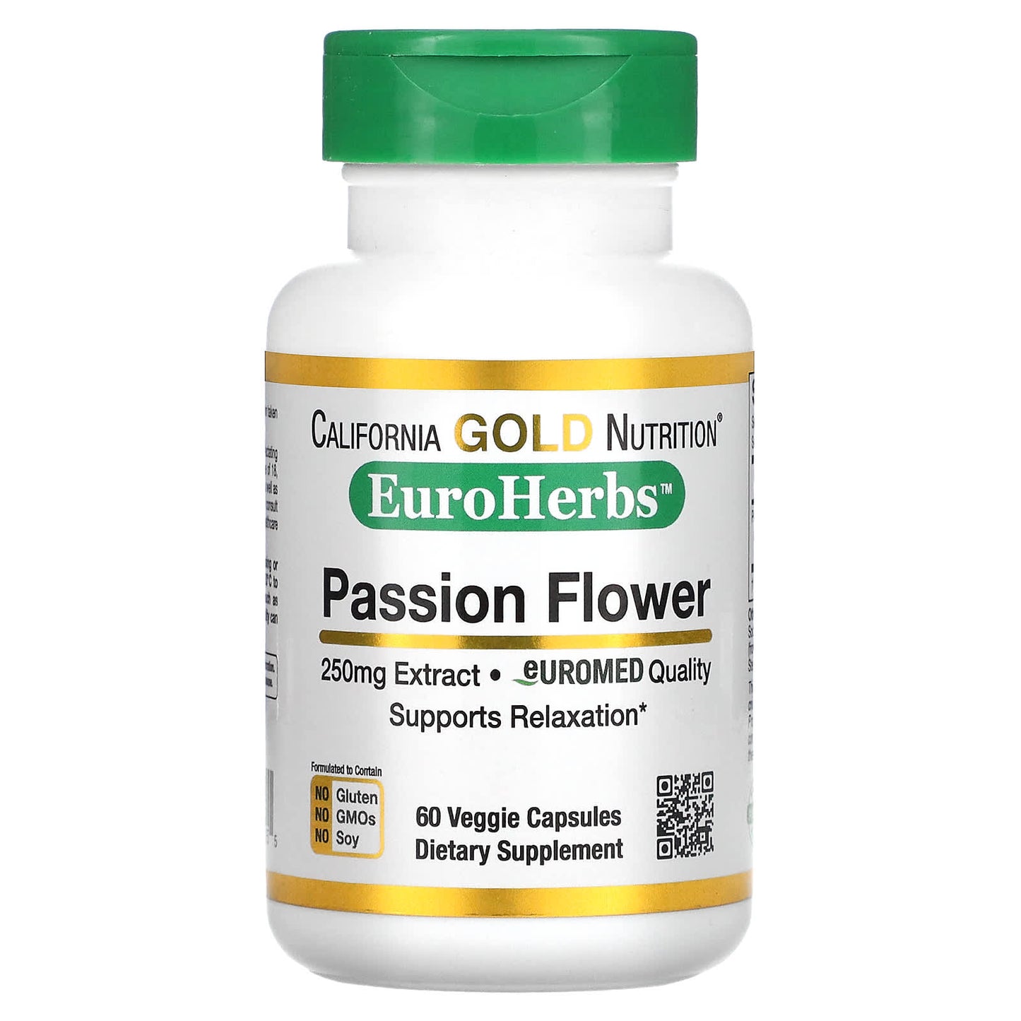 California Gold Nutrition-Passion Flower- EuroHerbs-European Quality-250 mg-60 Veggie Capsules