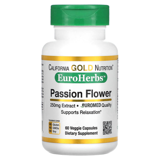 California Gold Nutrition-Passion Flower- EuroHerbs-European Quality-250 mg-60 Veggie Capsules