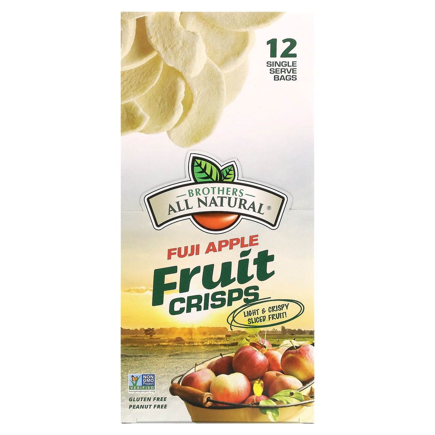 Brothers-All-Natural, Freeze Dried Fruit Crisps, Fuji Apple, 12 Single-Serve Bags, 0.35 oz (10 g) Each