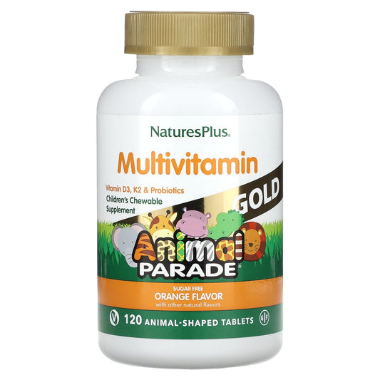 NaturesPlus-Animal Parade Gold-Children's Multivitamin-Orange-Sugar Free-120 Animal-Shaped Tablets