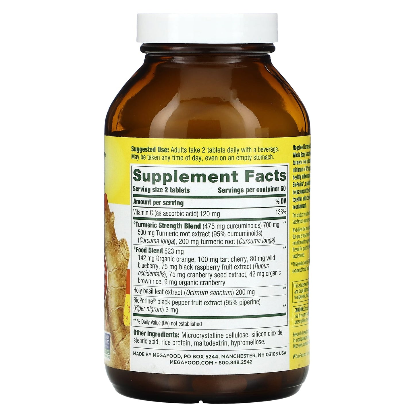 MegaFood, Turmeric Curcumin Extra Strength, Whole Body, 475 mg, 120 Tablets (237.5 mg per Tablet)