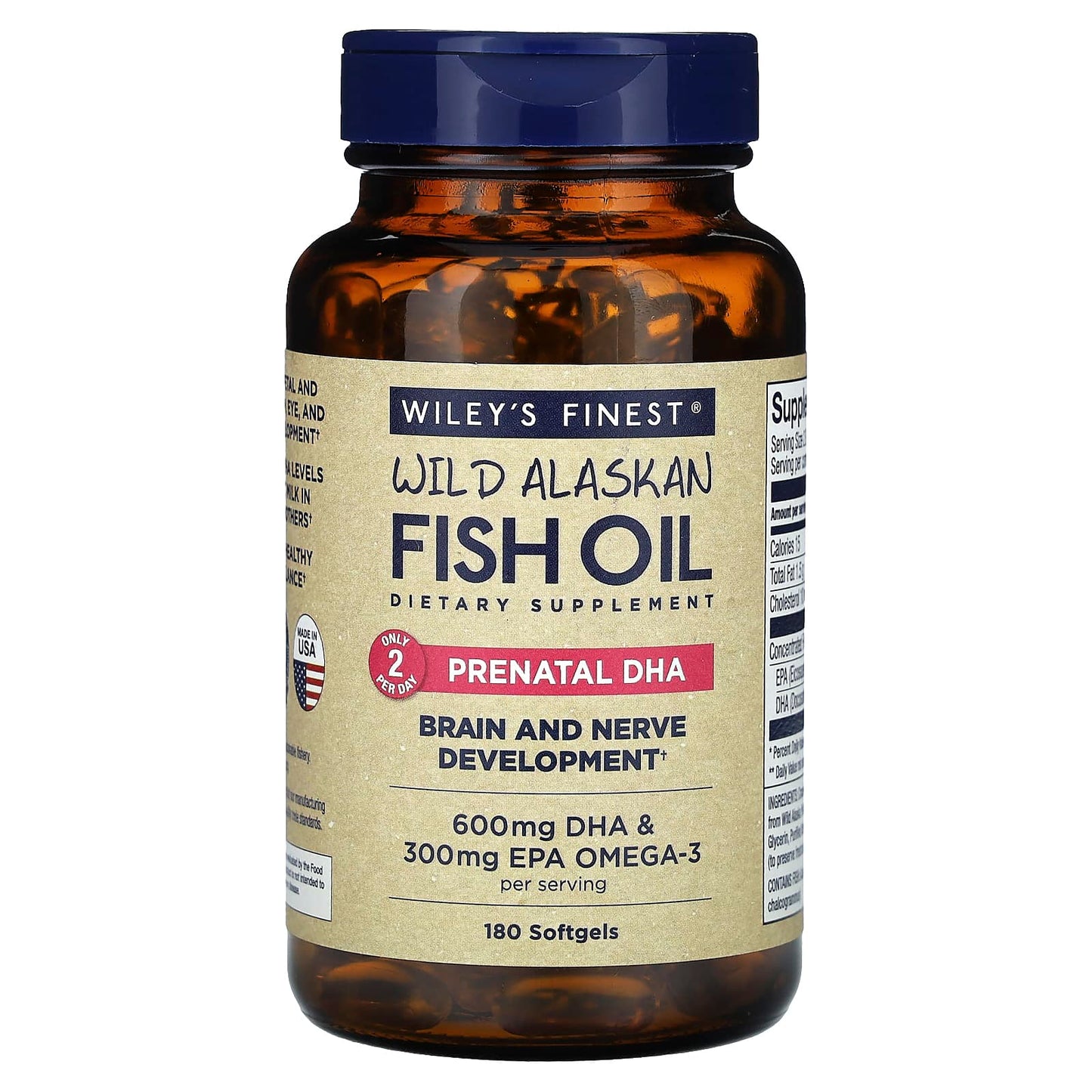 Wiley's Finest-Wild Alaskan Fish Oil-Prenatal DHA-180 Softgels