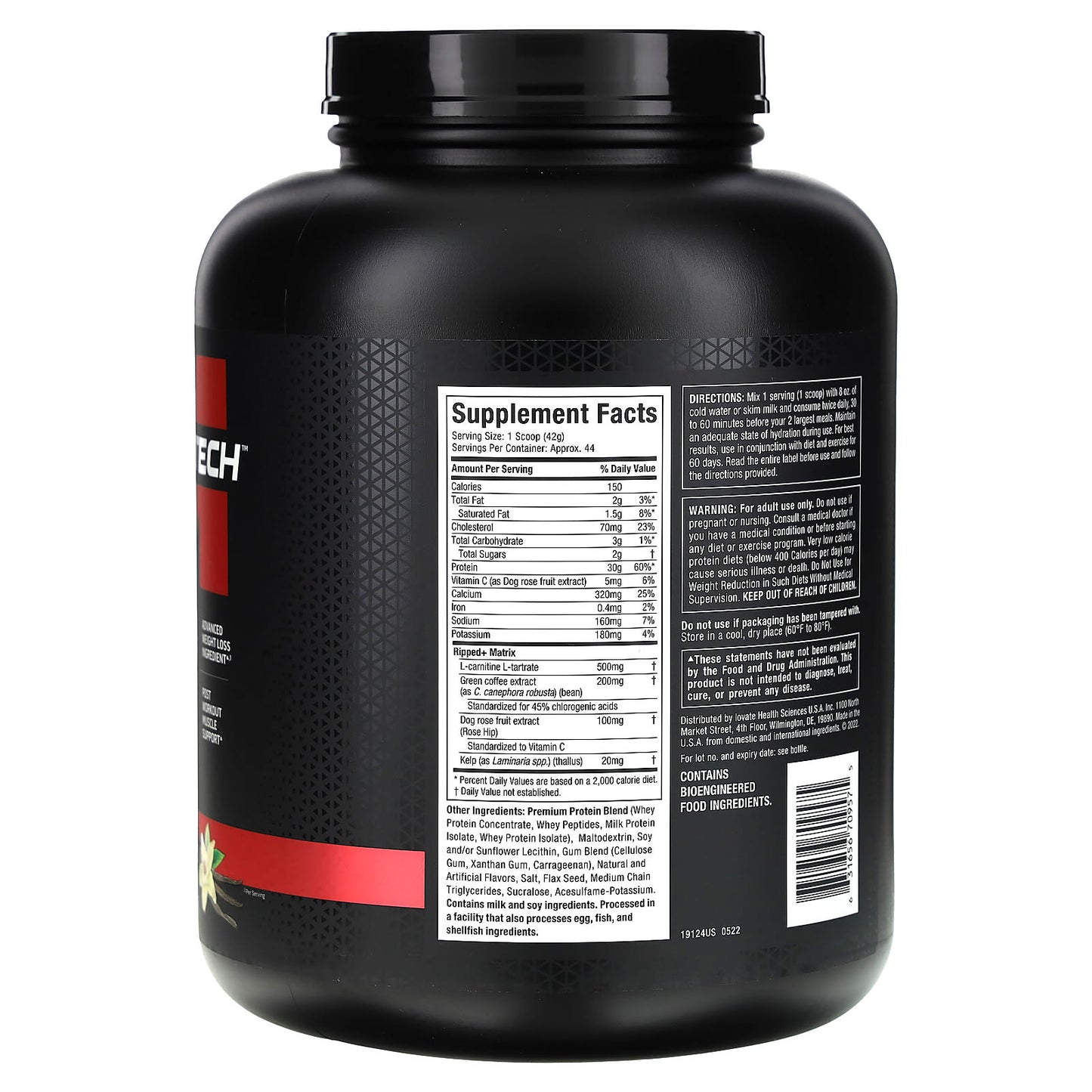 MuscleTech, Nitro Tech Ripped, Lean Protein + Weight Loss, French Vanilla Bean, 4 lbs (1.81 kg)