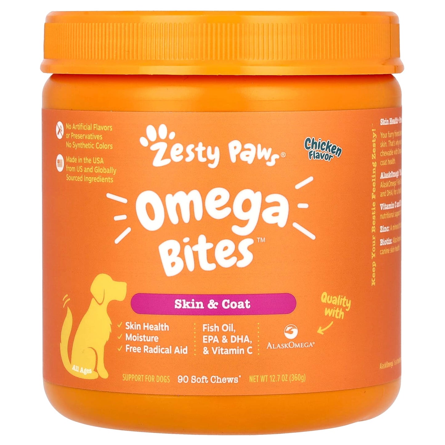 Zesty Paws-Omega Bites-Skin & Coat-For Dogs-All Ages-Chicken-90 Soft Chews-12.7 oz (360 g)