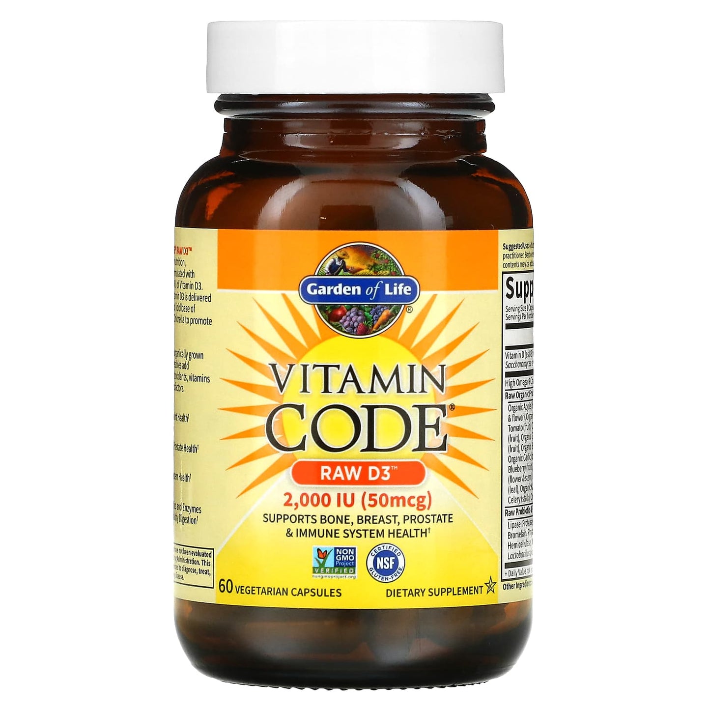 Garden of Life, Vitamin Code, RAW D3, 50 mcg (2,000 IU), 60 Vegetarian Capsules