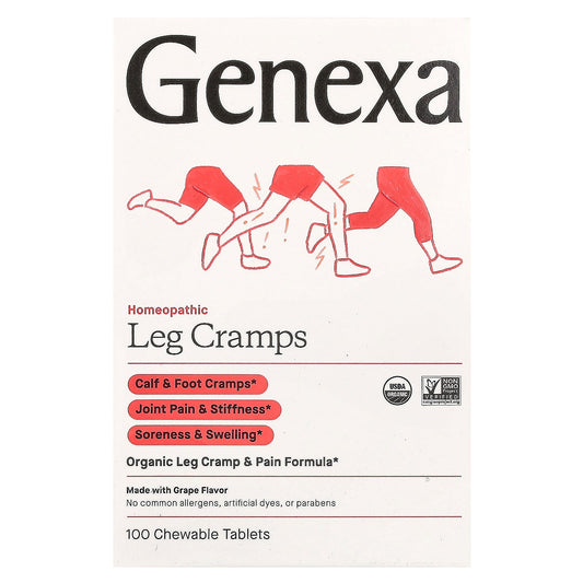 Genexa-Homeopathic Leg Cramps-Organic Leg Cramp & Pain Formula-Grape-100 Chewable Tablets