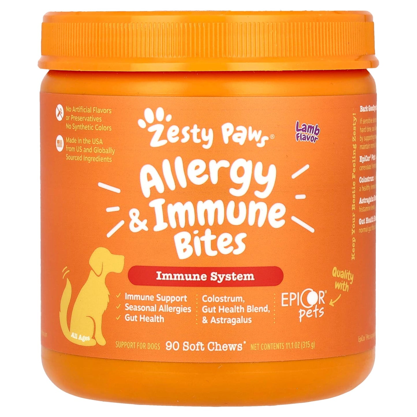 Zesty Paws-Aller-Immune Bites for Dogs-All Ages-Lamb-90 Soft Chews-11.1 oz (315 g)