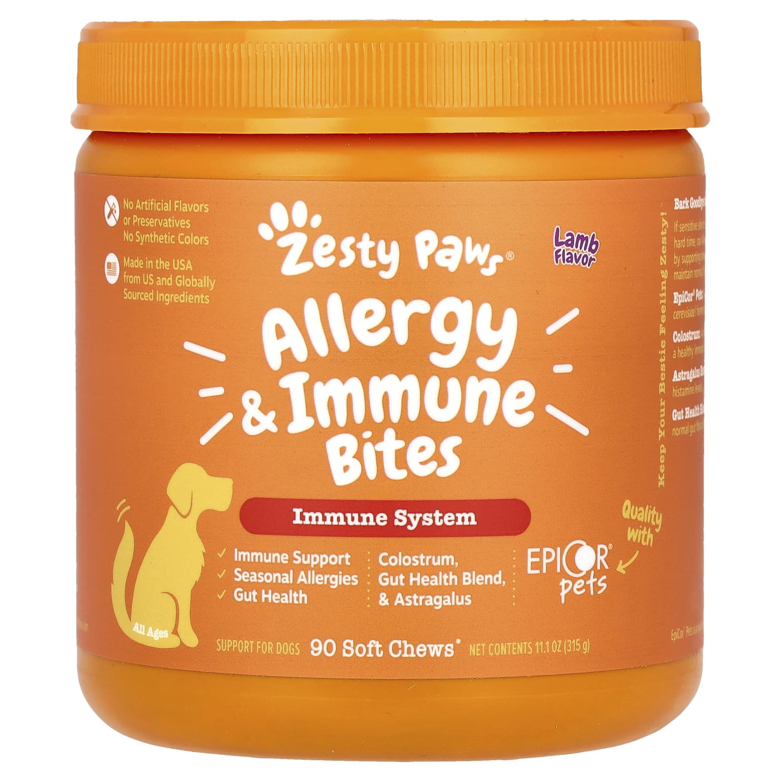 Zesty Paws-Aller-Immune Bites for Dogs-All Ages-Lamb-90 Soft Chews-11.1 oz (315 g)