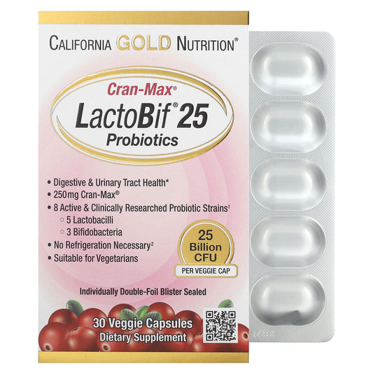 California Gold Nutrition-CranMax® LactoBif Probiotics-25 Billion CFU-30 Veggie Capsules