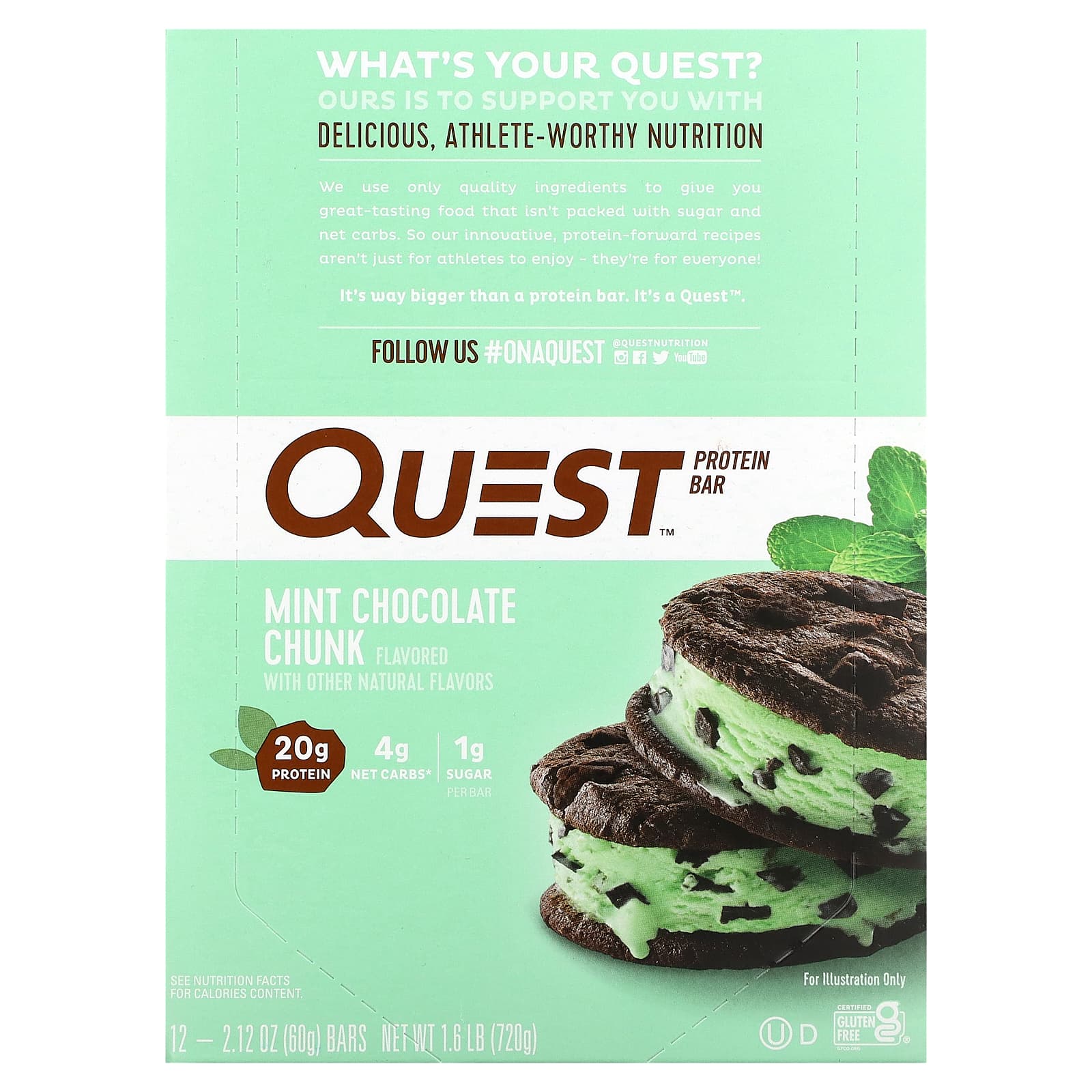 Quest Nutrition-Protein Bar-Mint Chocolate Chunk-12 Bars-2.12 oz (60 g) Each