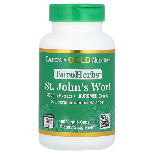 California Gold Nutrition-EuroHerbs-St. John's Wort-Euromed Quality-300 mg-180 Veggie Capsules