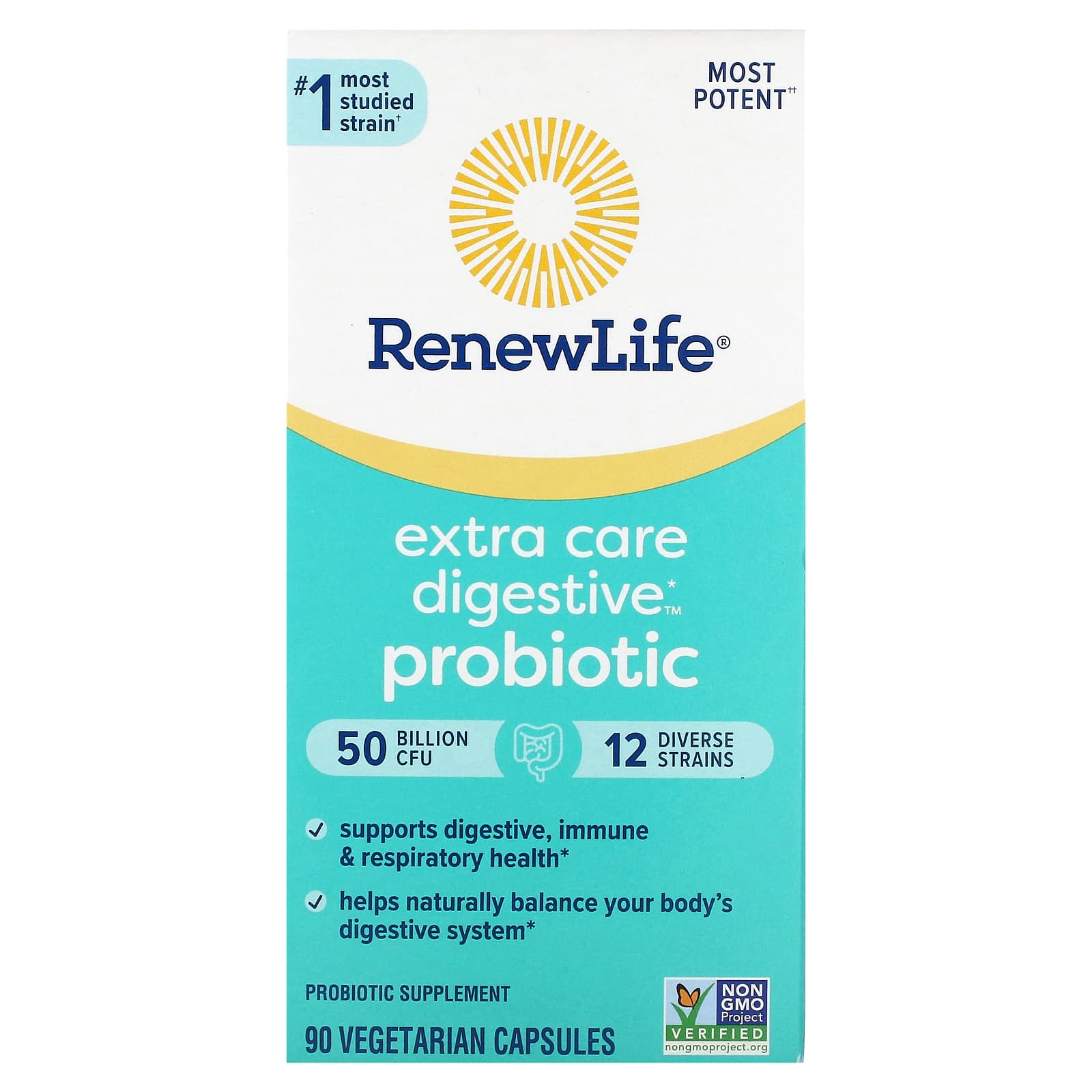 Renew Life-Extra Care Digestive Probiotic-50 Billion CFU-90 Vegetarian Capsules