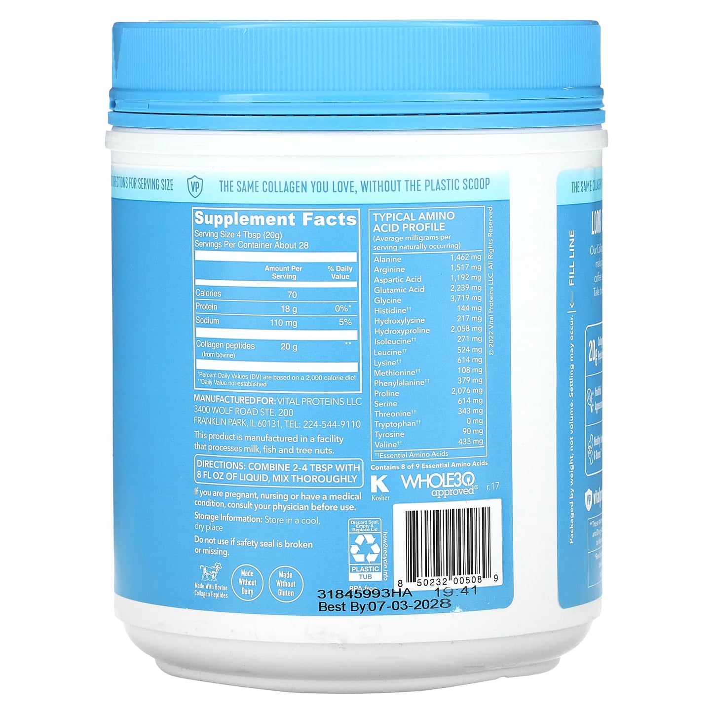 Vital Proteins, Collagen Peptides, Unflavored, 1.25 lbs (567 g)