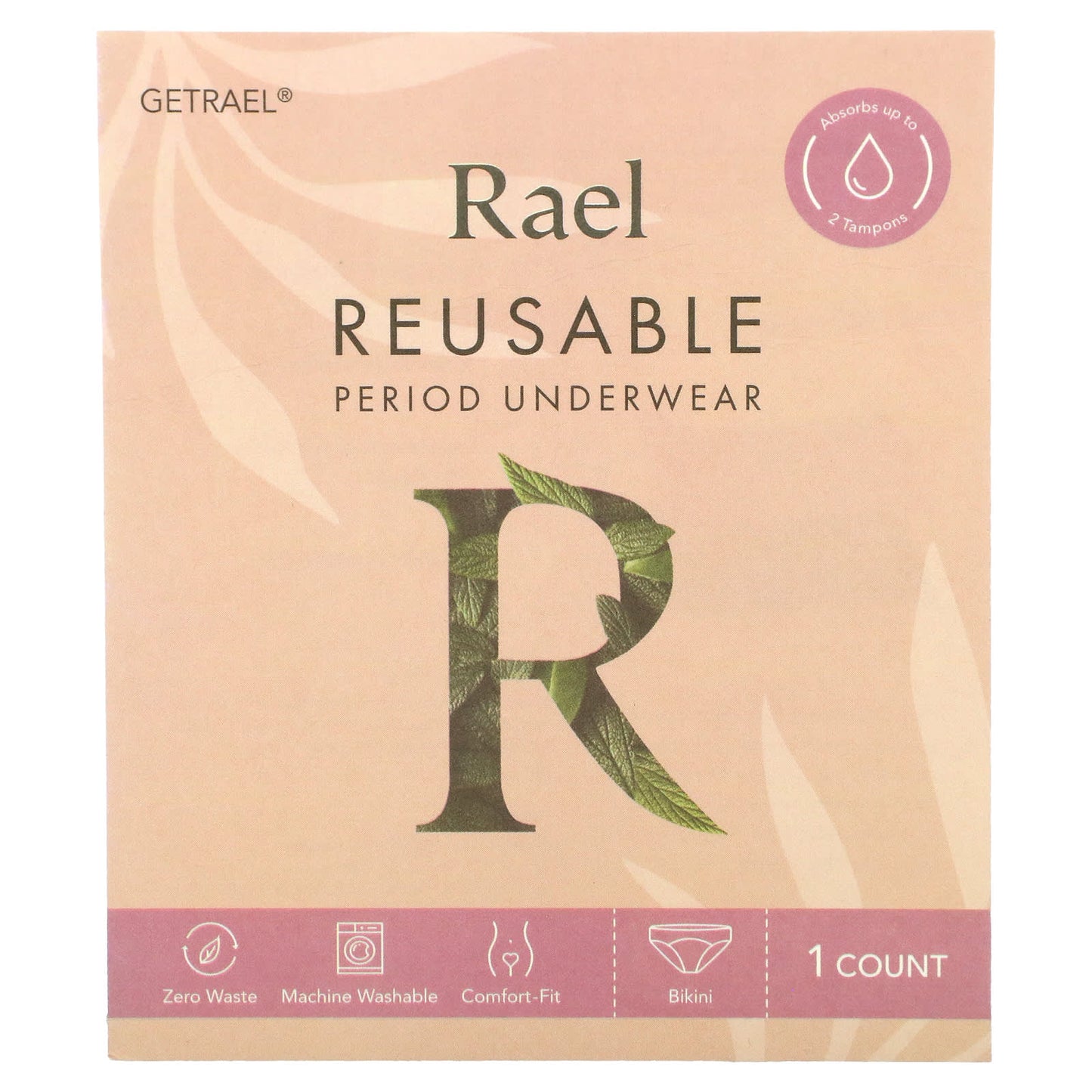 Rael, Reusable Period Underwear, Bikini, Extra Large, Black, 1 Count