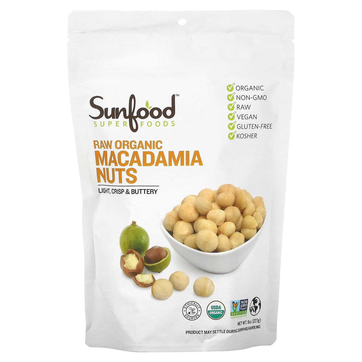 Sunfood-Raw Organic Macadamia Nuts-8 oz (227 g)