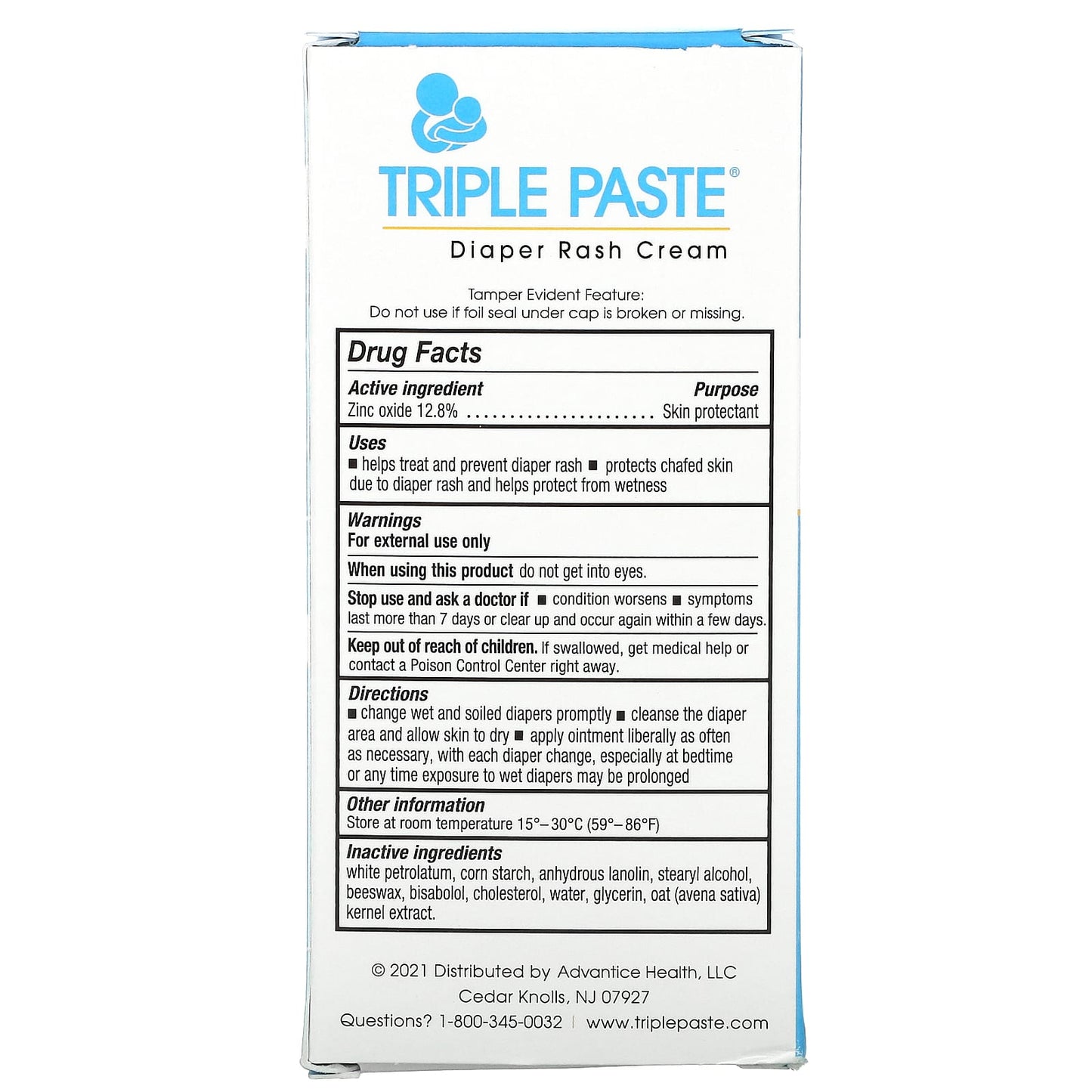 Triple Paste, Zinc Oxide Diaper Rash Cream, Fragrance-Free, 2 oz (57 g)