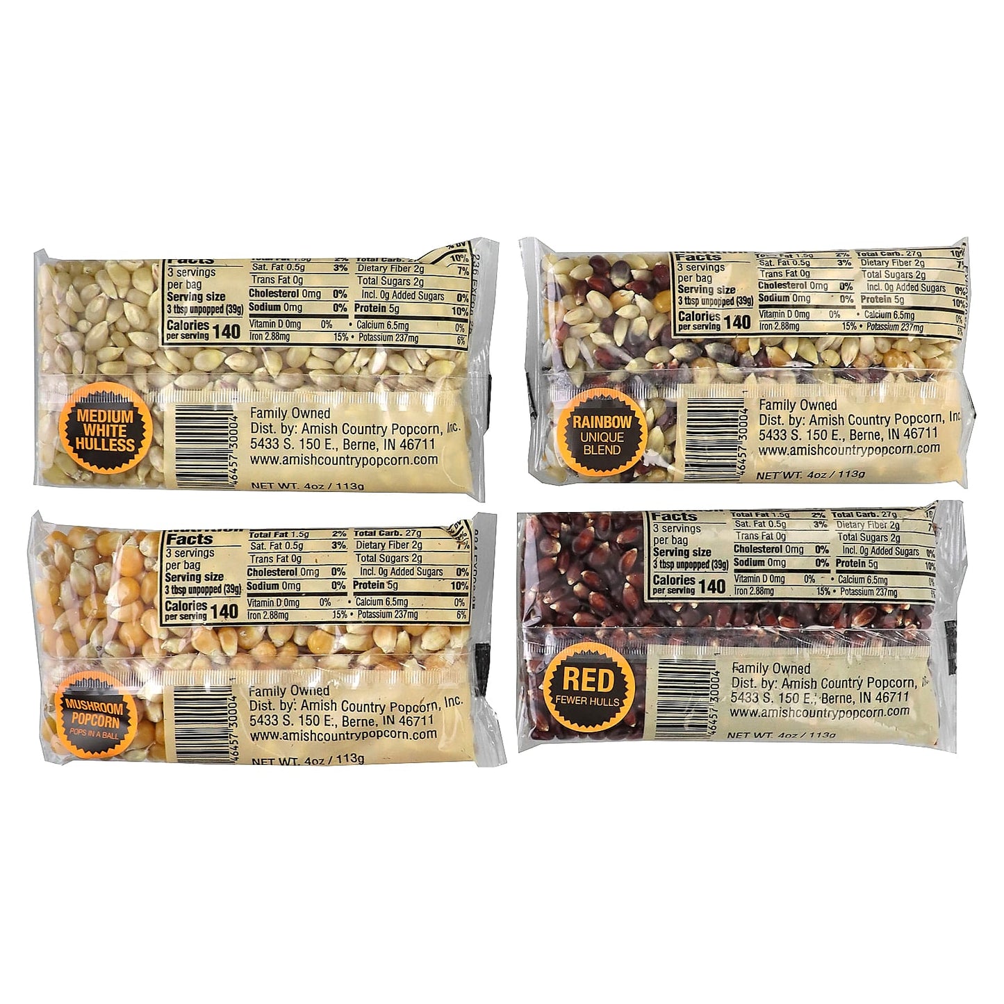 Amish Country Popcorn, Variety Set Popcorn , 4 Pack, 4 oz (113 g) Each