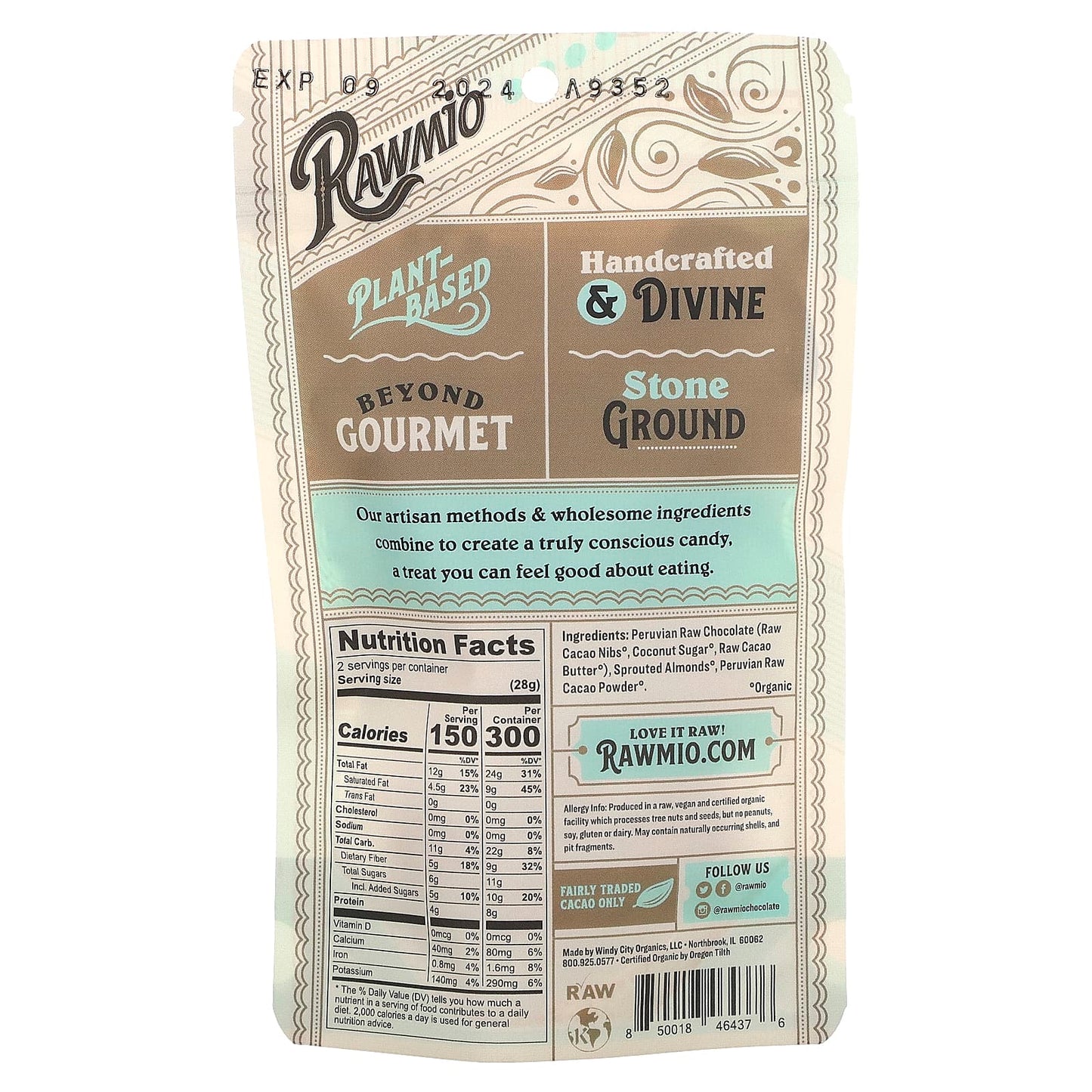 Rawmio, Chocolate Covered Sprouted Almonds, 2 oz (56.7 g)