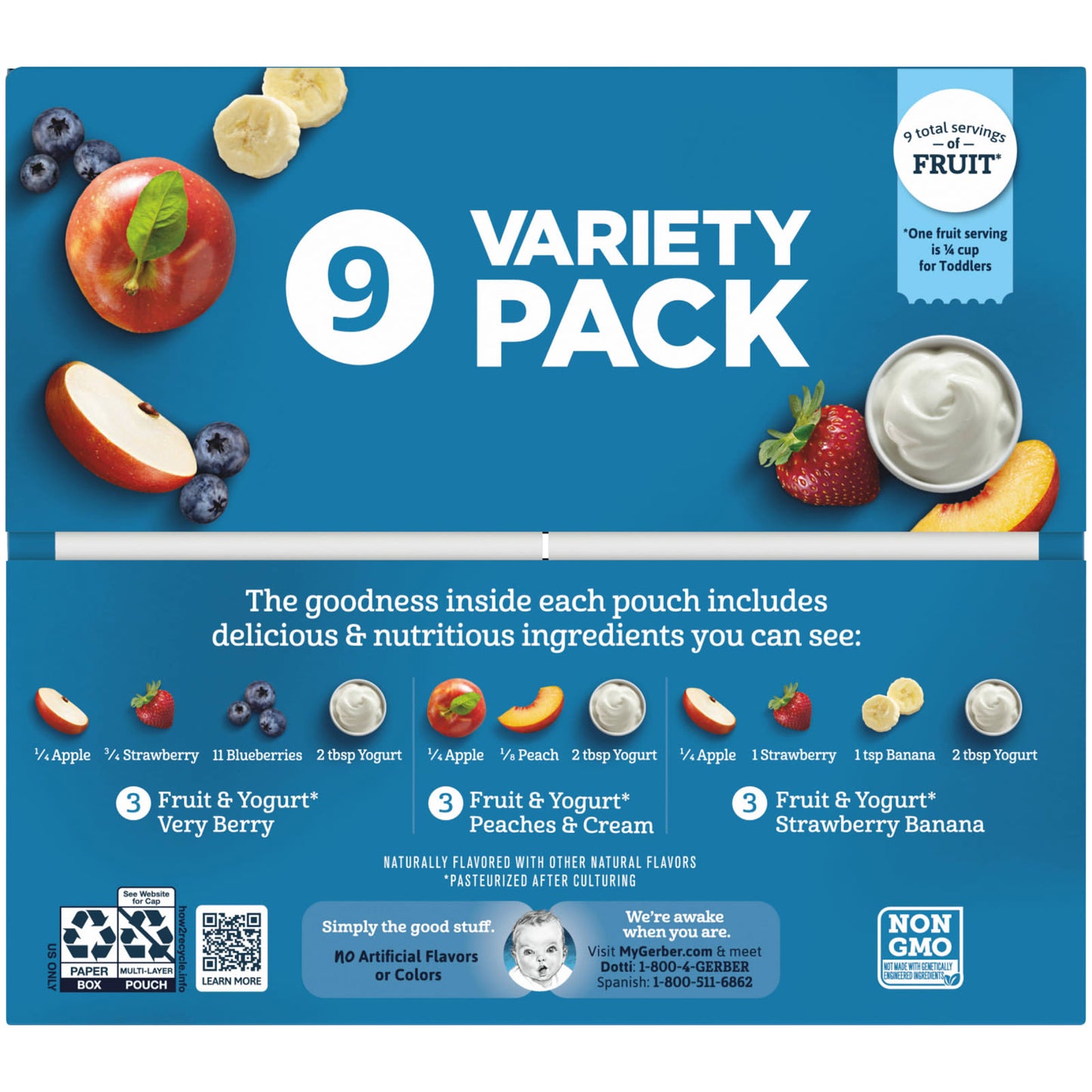 Gerber-Variety Pack-12+ Months-Fruit & Yogurt-9 Pouches-3.5 oz (99 g) Each