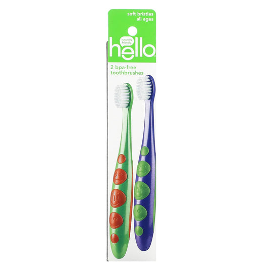 Hello-Kids-BPA Free Toothbrush-Soft Bristles-All Ages-2 Toothbrushes