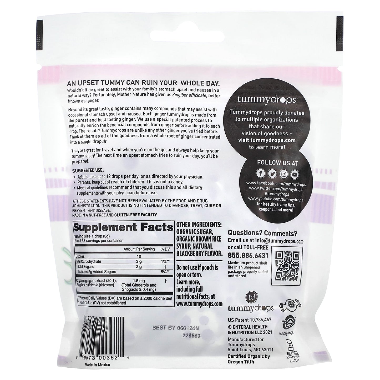 Tummydrops, Organic Sweet Blackberry Ginger , 33 Lozenges, 3.7 oz (105 g)