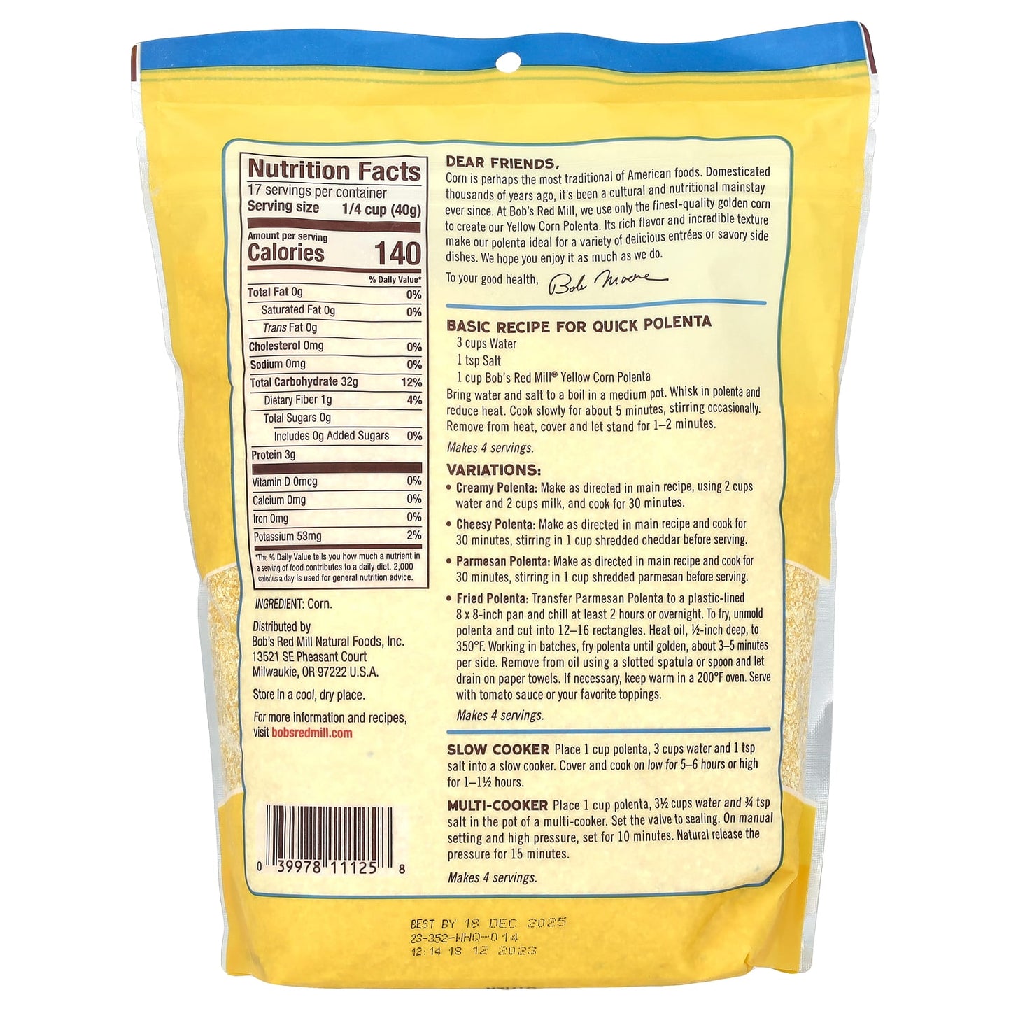 Bob's Red Mill, Yellow Corn Polenta, 24 oz (680 g)