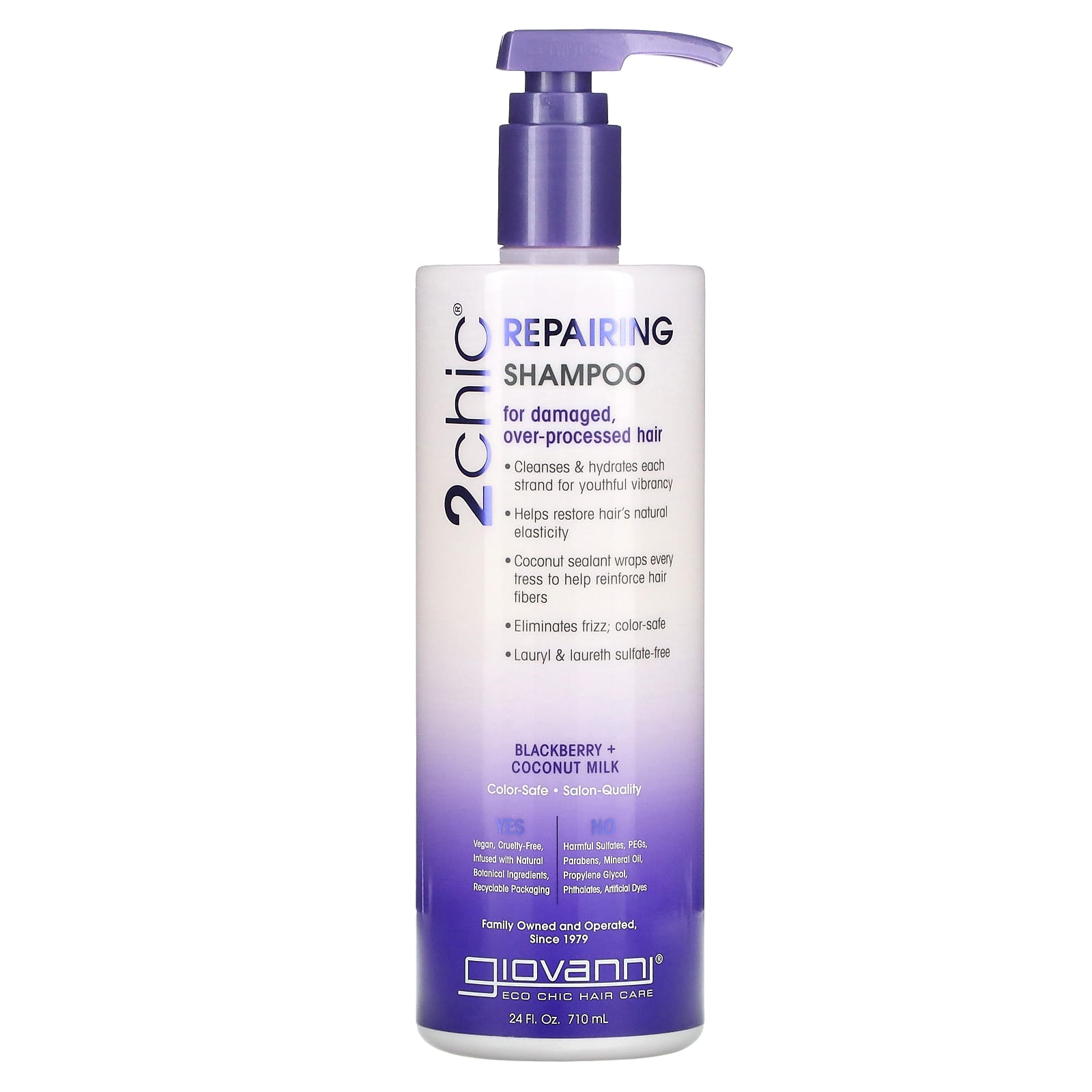 Giovanni-2chic-Repairing Shampoo-For Damaged-Over-Processed Hair-Blackberry + Coconut Milk-24 fl oz (710 ml)