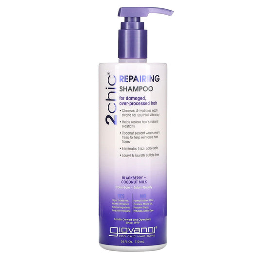 Giovanni-2chic-Repairing Shampoo-For Damaged-Over-Processed Hair-Blackberry + Coconut Milk-24 fl oz (710 ml)