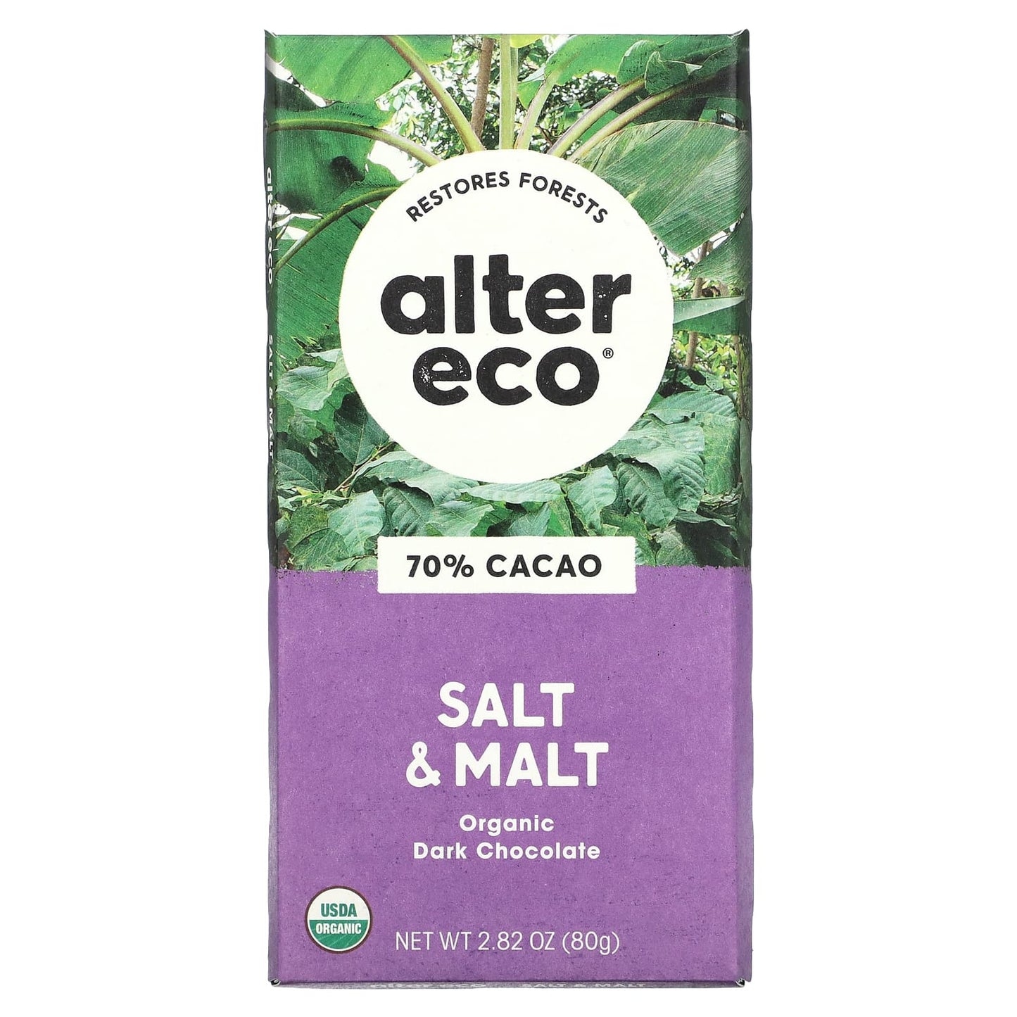 Alter Eco-Organic Dark Chocolate Bar-Salt & Malt-70% Cacao-2.82 oz (80 g)