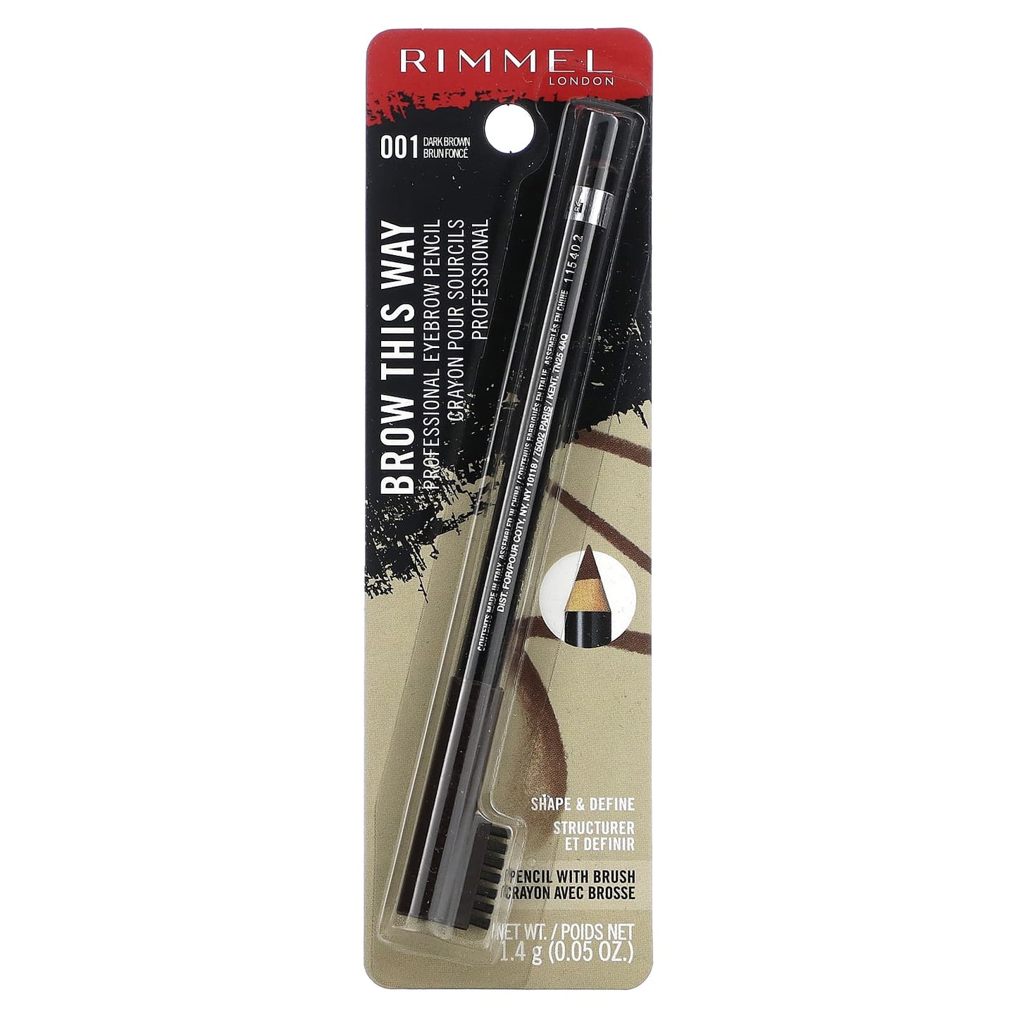 Rimmel London, Brow This Way, Professional Eyebrow Pencil, 001 Dark Brown, 0.05 oz (1.4 g)