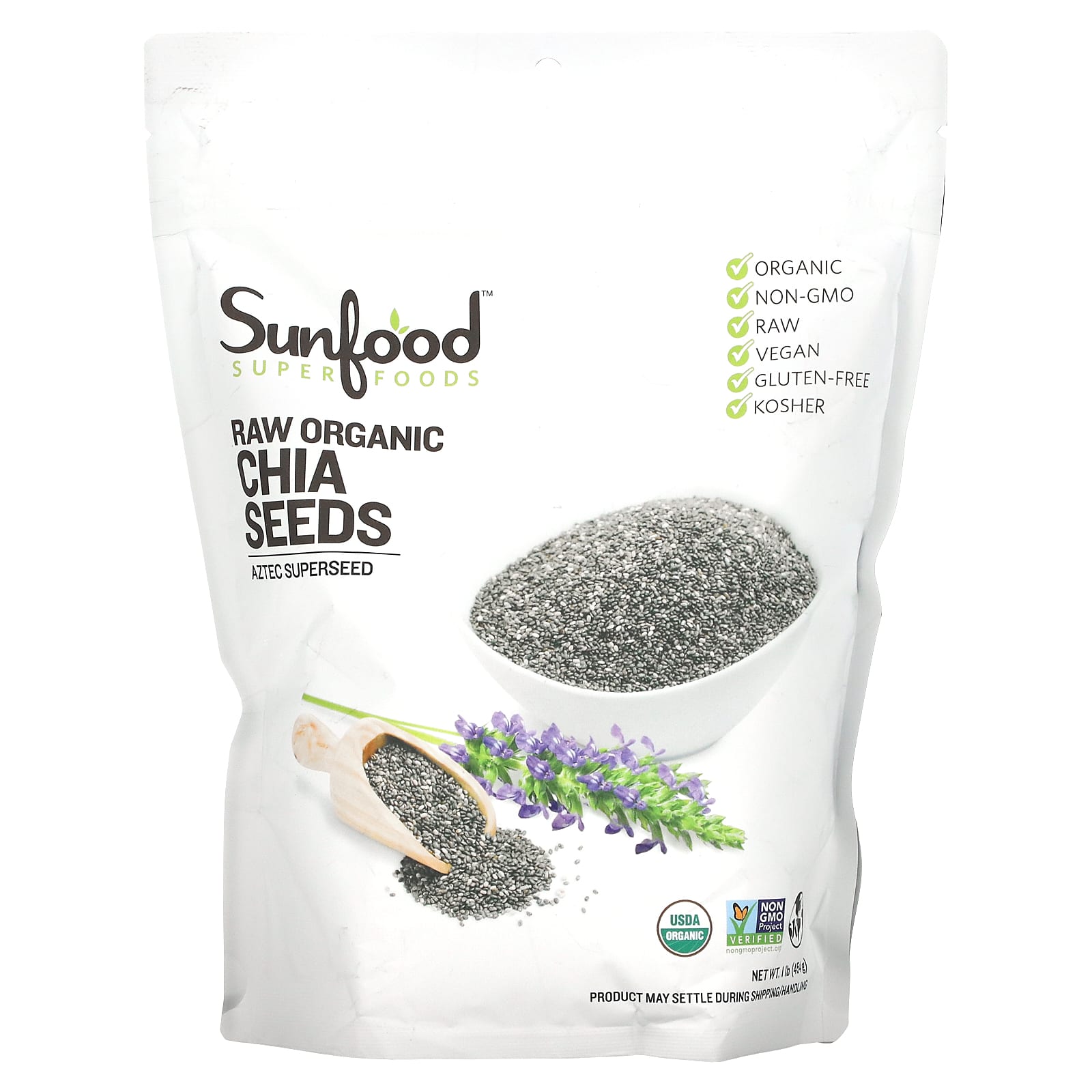 Sunfood-Raw Organic Chia Seeds-1 lb (454 g)