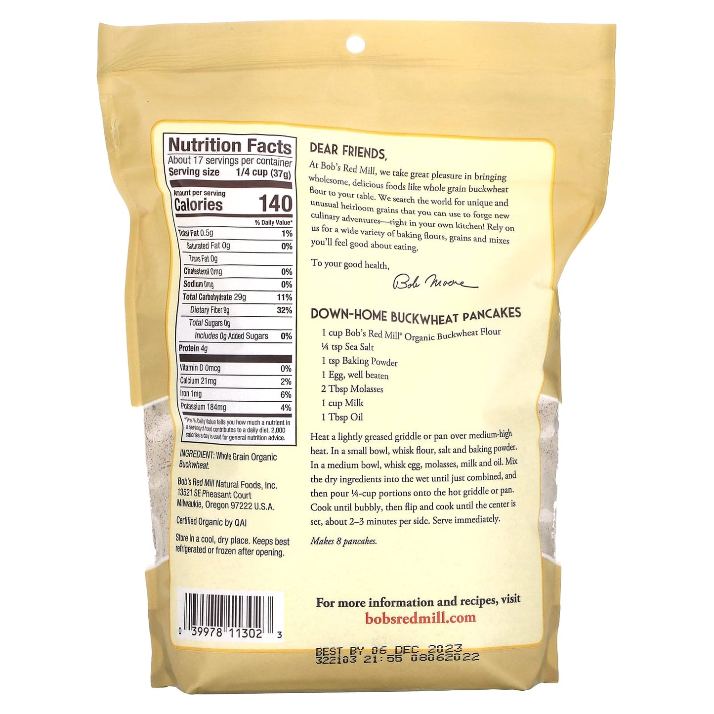 Bob's Red Mill, Organic Buckwheat Flour, Whole Grain, 22 oz (624 g)