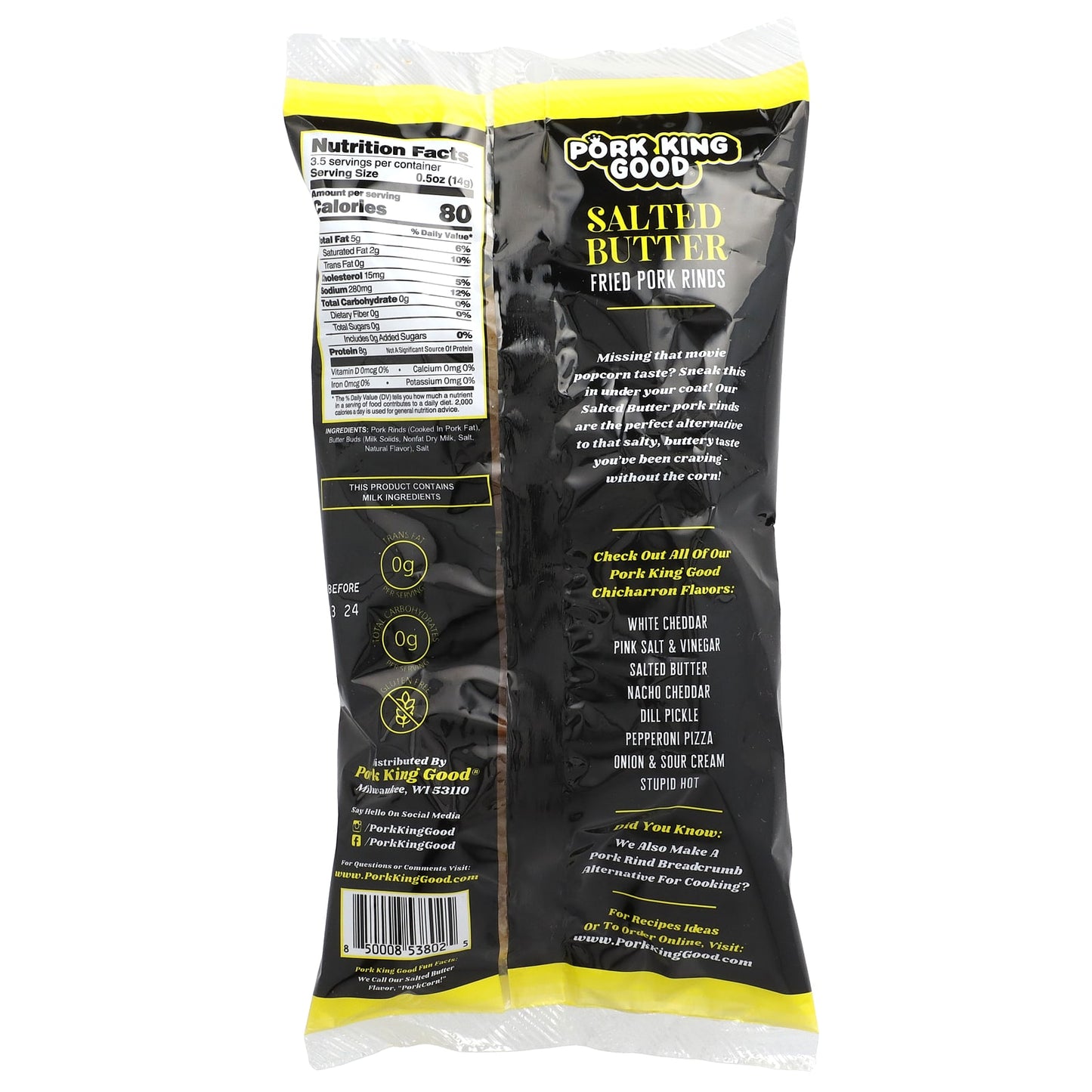 Pork King Good, Flavored Chicharrones, Salted Butter, 1.75 oz (49.5 g)