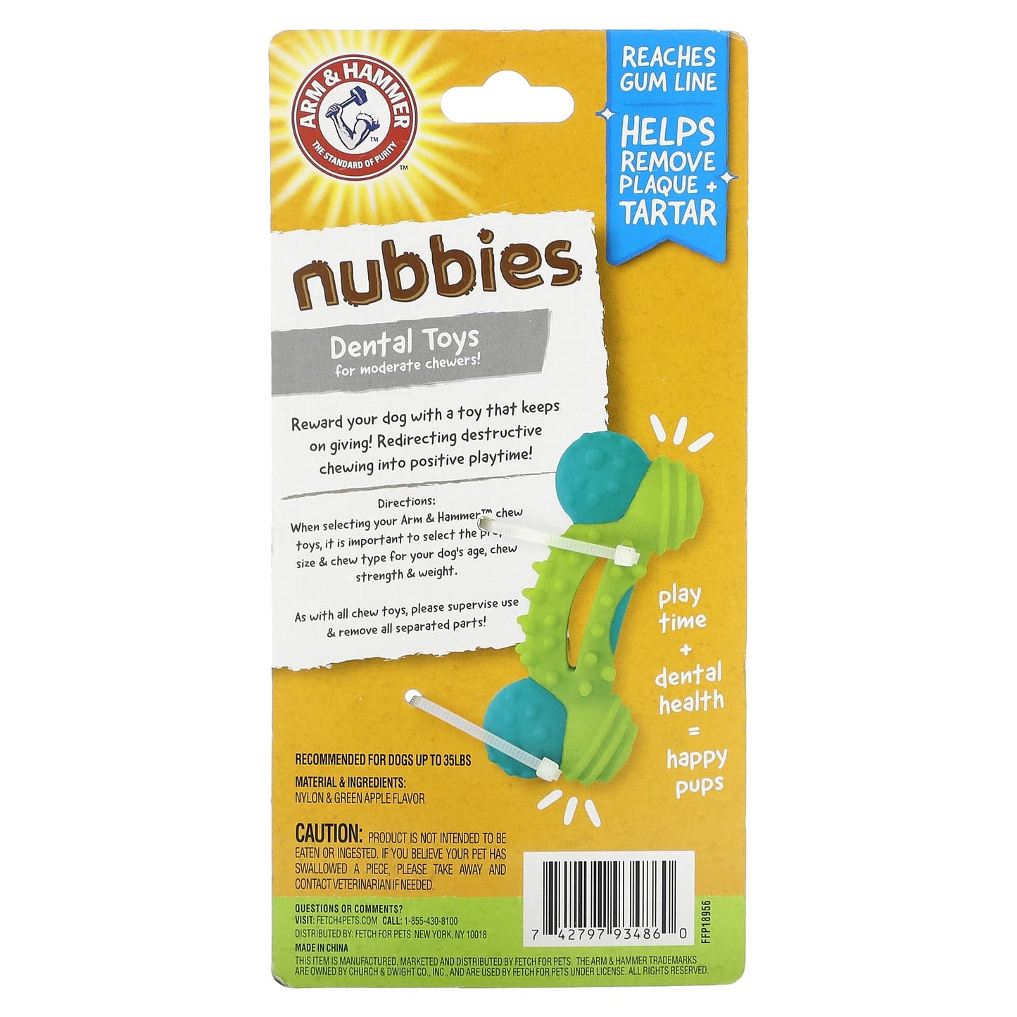 Arm & Hammer, Nubbies, Dental Toys for Moderate Chewers, Duality Toy, Green Apple, 1 Toy