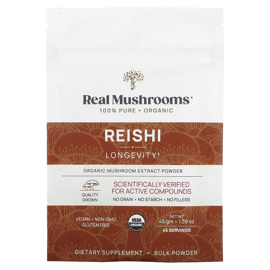 Real Mushrooms-Organic Mushroom Extract Powder-Reishi-1.59 oz (45 gm)